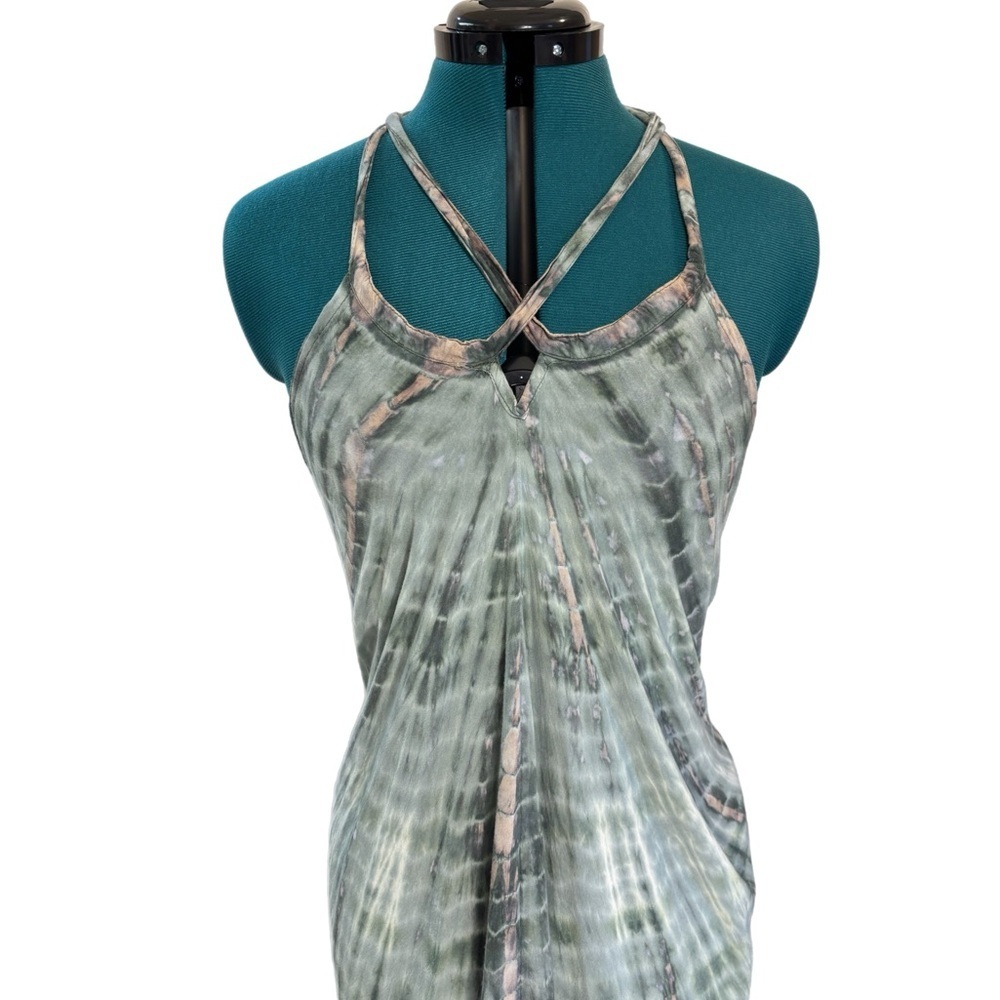 Nectar Creations Green& Tan Tie Dye Maxi Dress W/ Uneven Hem — image 3 of 7